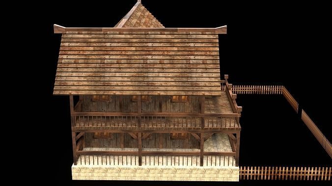 Authentic Medieval Village House 3D Asset Low-poly 3D model 7