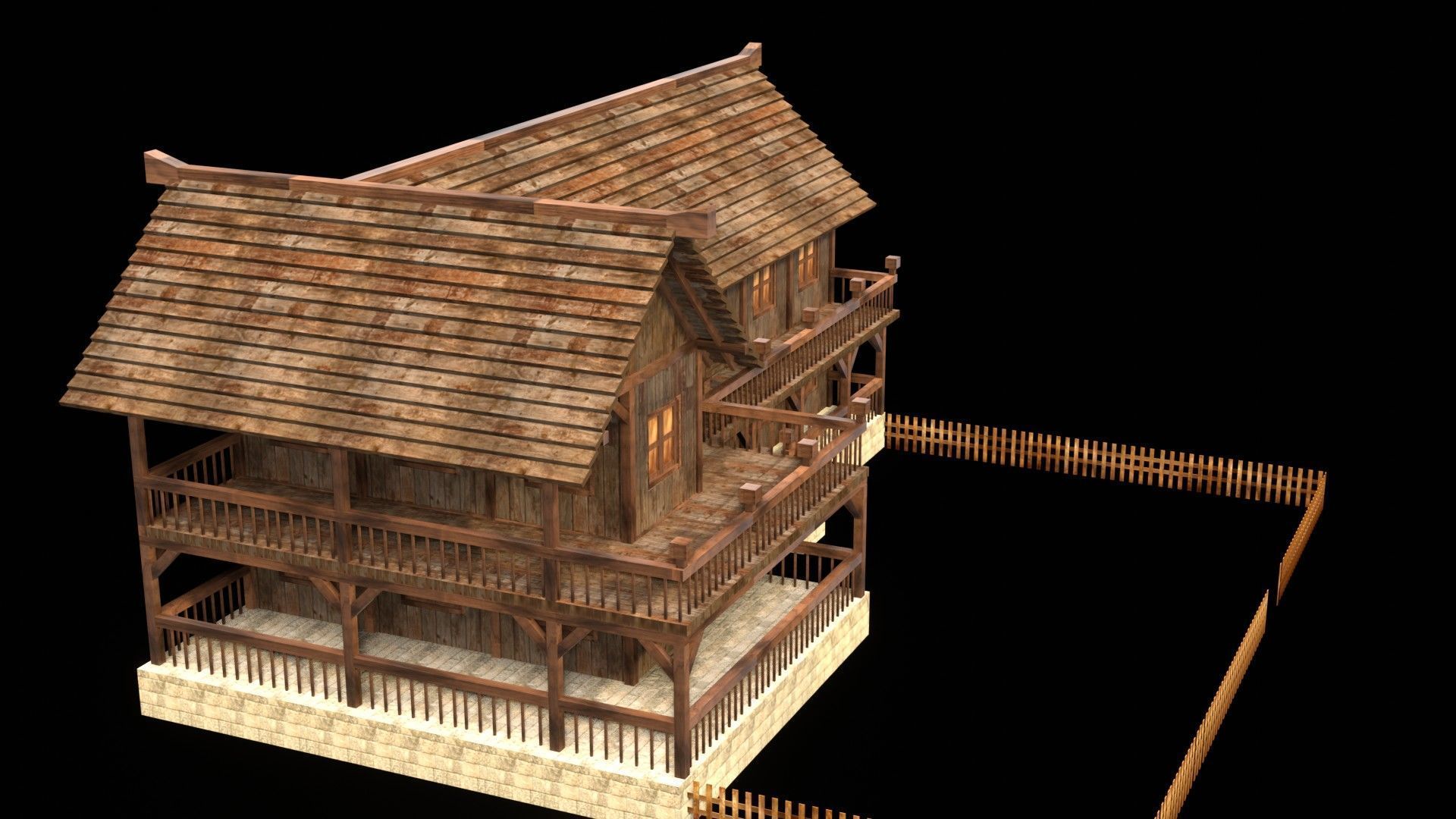 Authentic Medieval Village House 3D Asset Low-poly 3D model_5