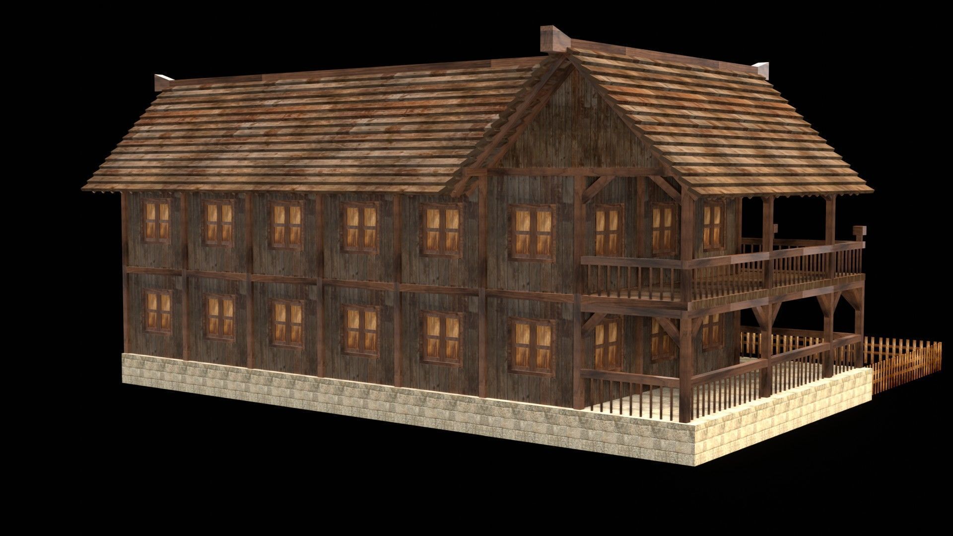 Authentic Medieval Village House 3D Asset Low-poly 3D model_7