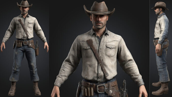 Old west cowboy man Low-poly 3D model