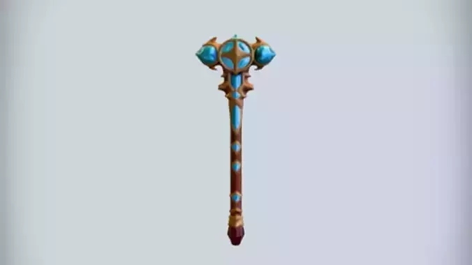 Enchanted magical staff with blue crystals