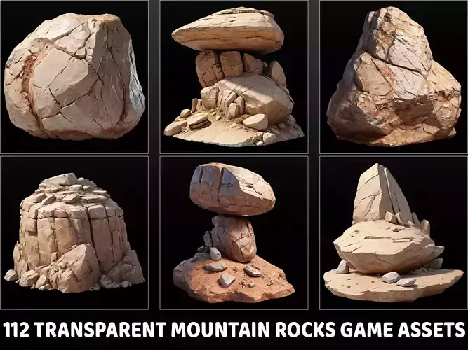 112 Transparent Mountain Rocks Game Assets