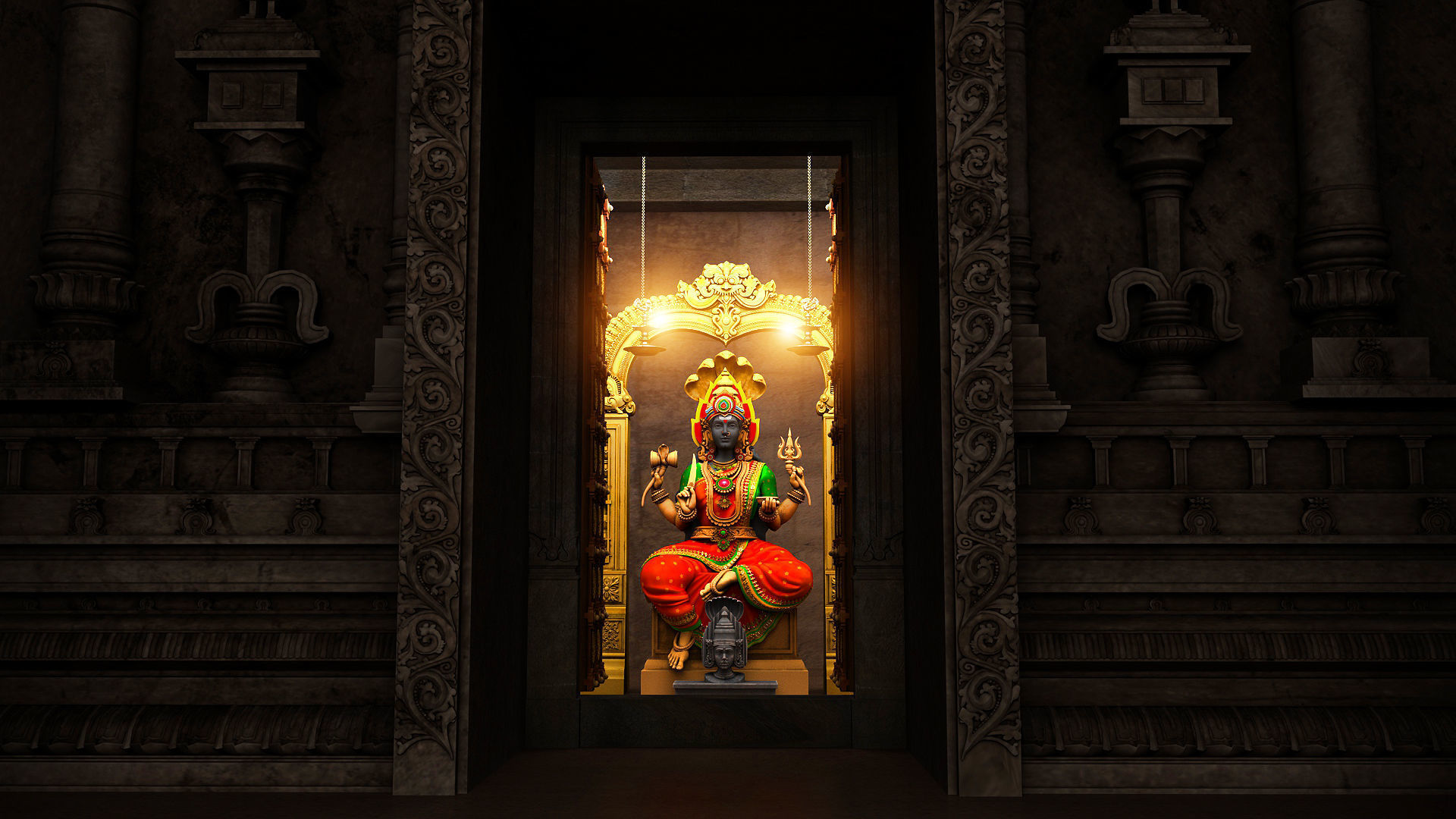 goddess mariamman temple interior 3D model_1