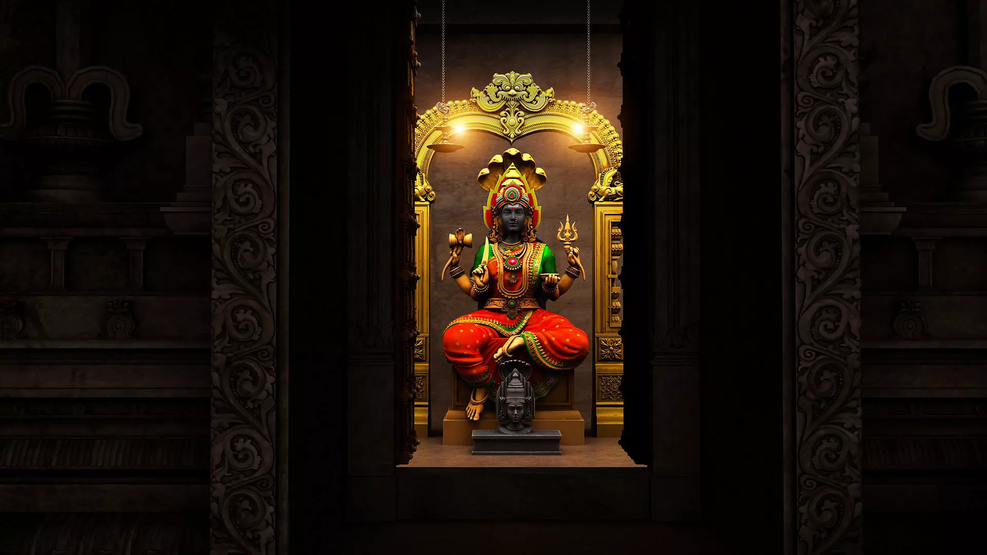 goddess mariamman temple interior 3D model_0