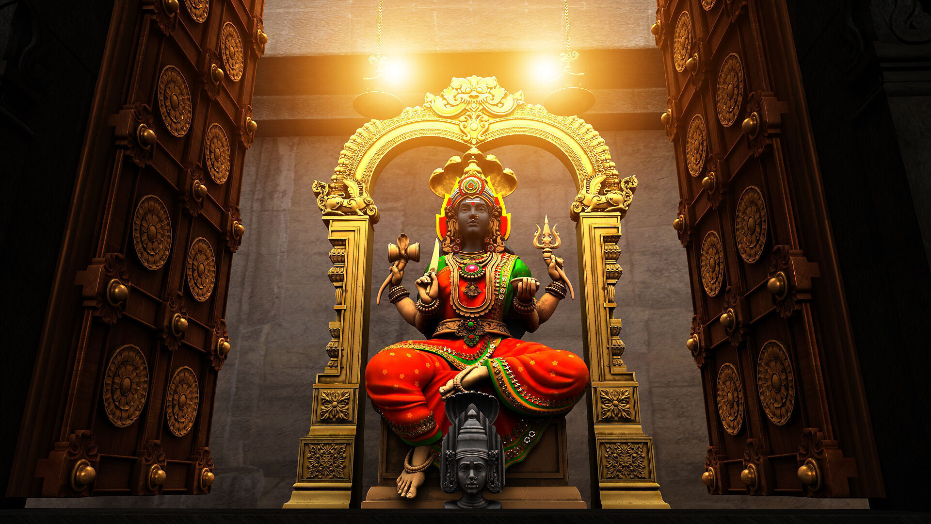 goddess mariamman temple interior 3D model_2
