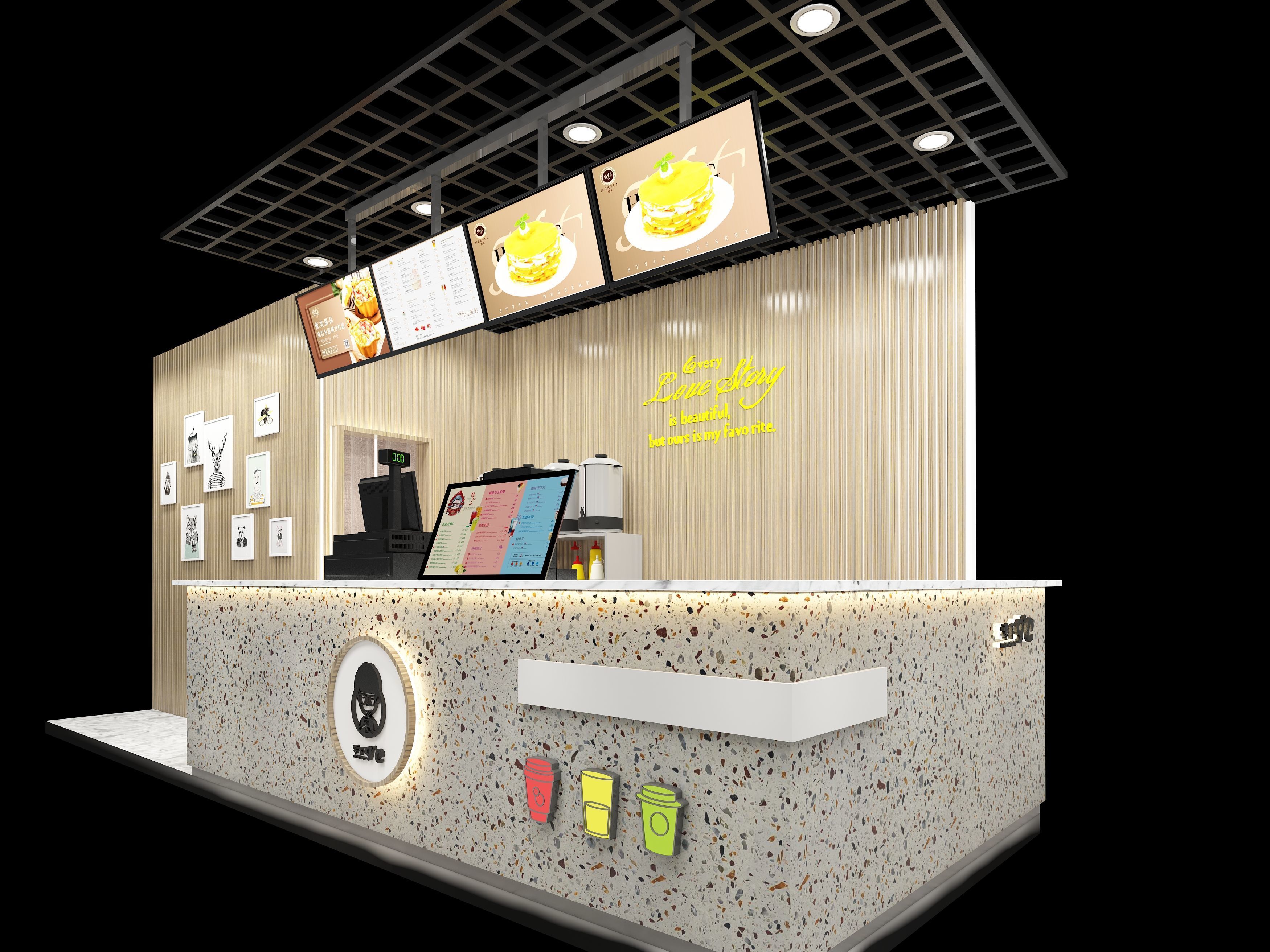 Milk tea shop 3D model_2