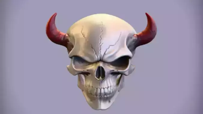 horned skull with cracks