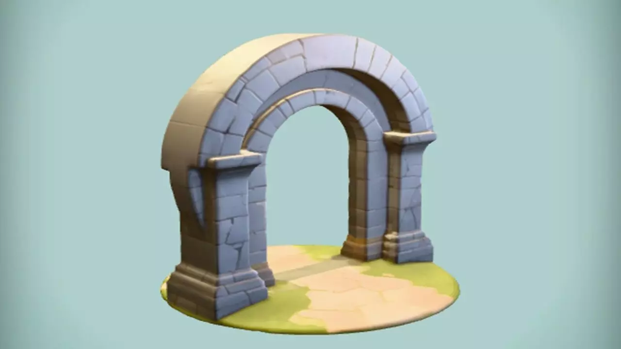 Stone archway in a garden 3D model_0