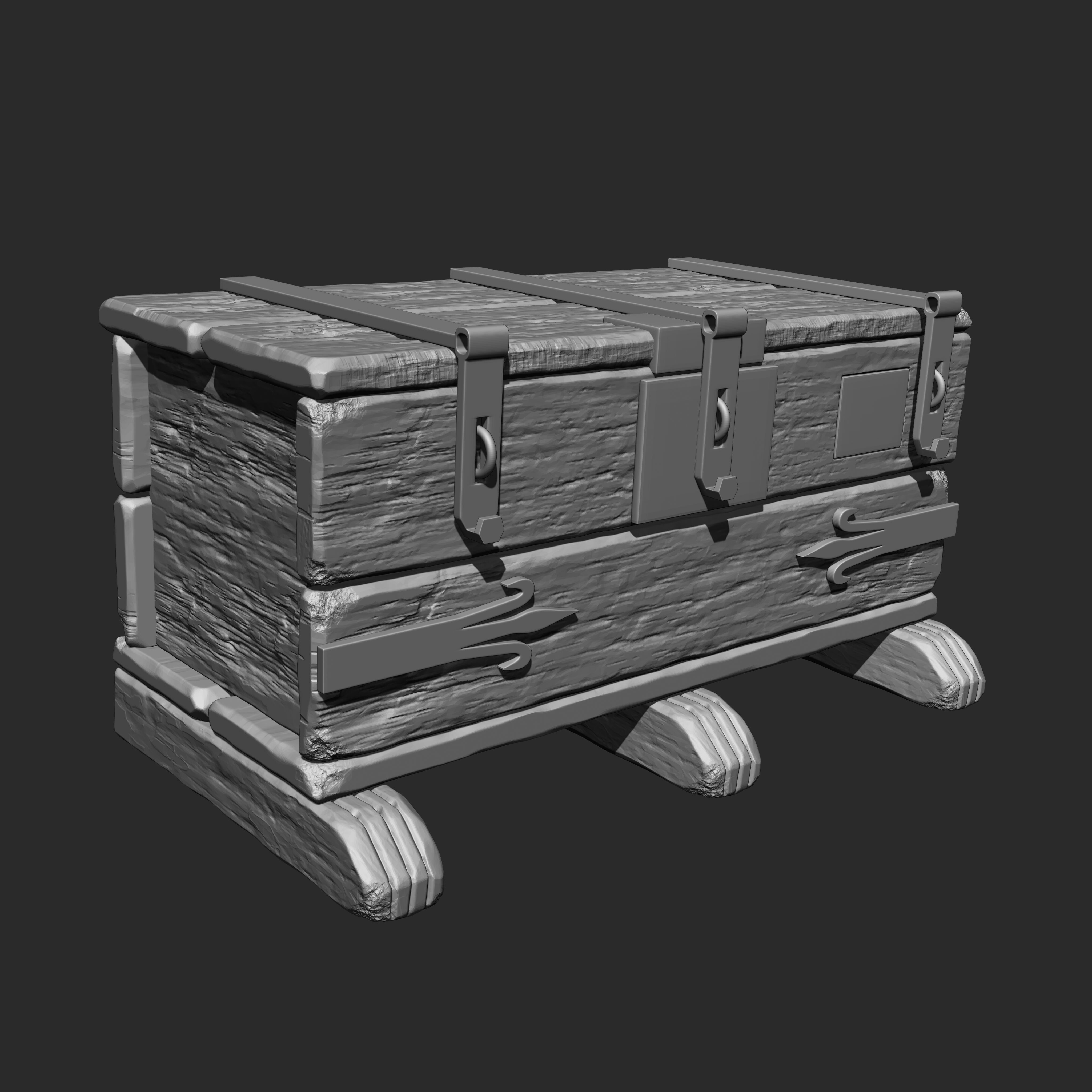 OLD WOODEN BOX SCLUPTED HIGHPOLY 3D model_1
