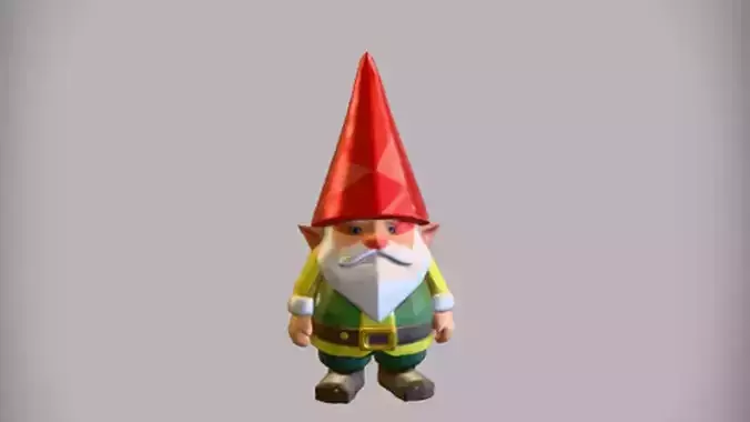 Cartoon garden gnome with red hat 3D model