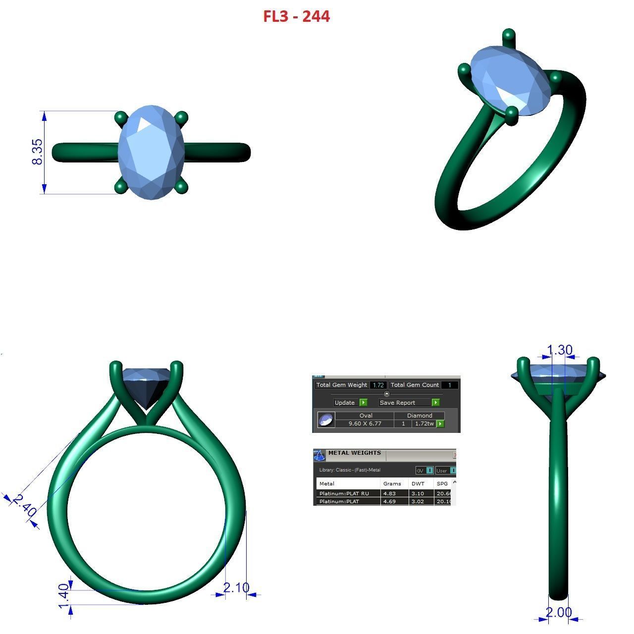 Jewelry 3D Models with render and 3dm  stl - 4-FL3-244 3D print model_3