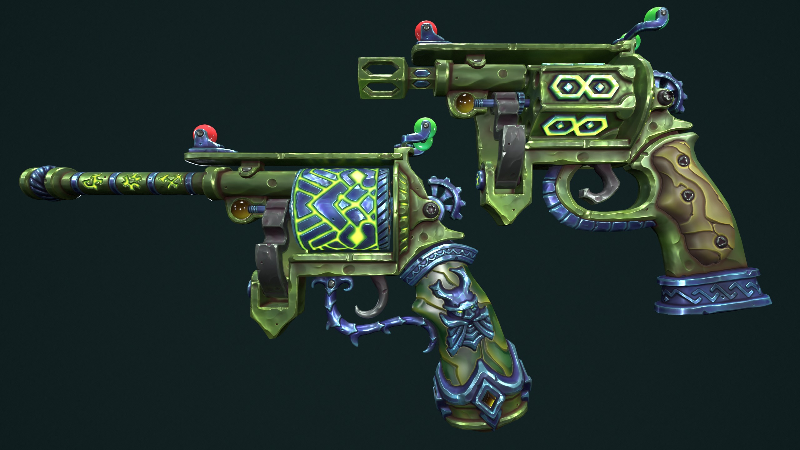 Modular stylized dwarf revolver Low-poly 3D model_4