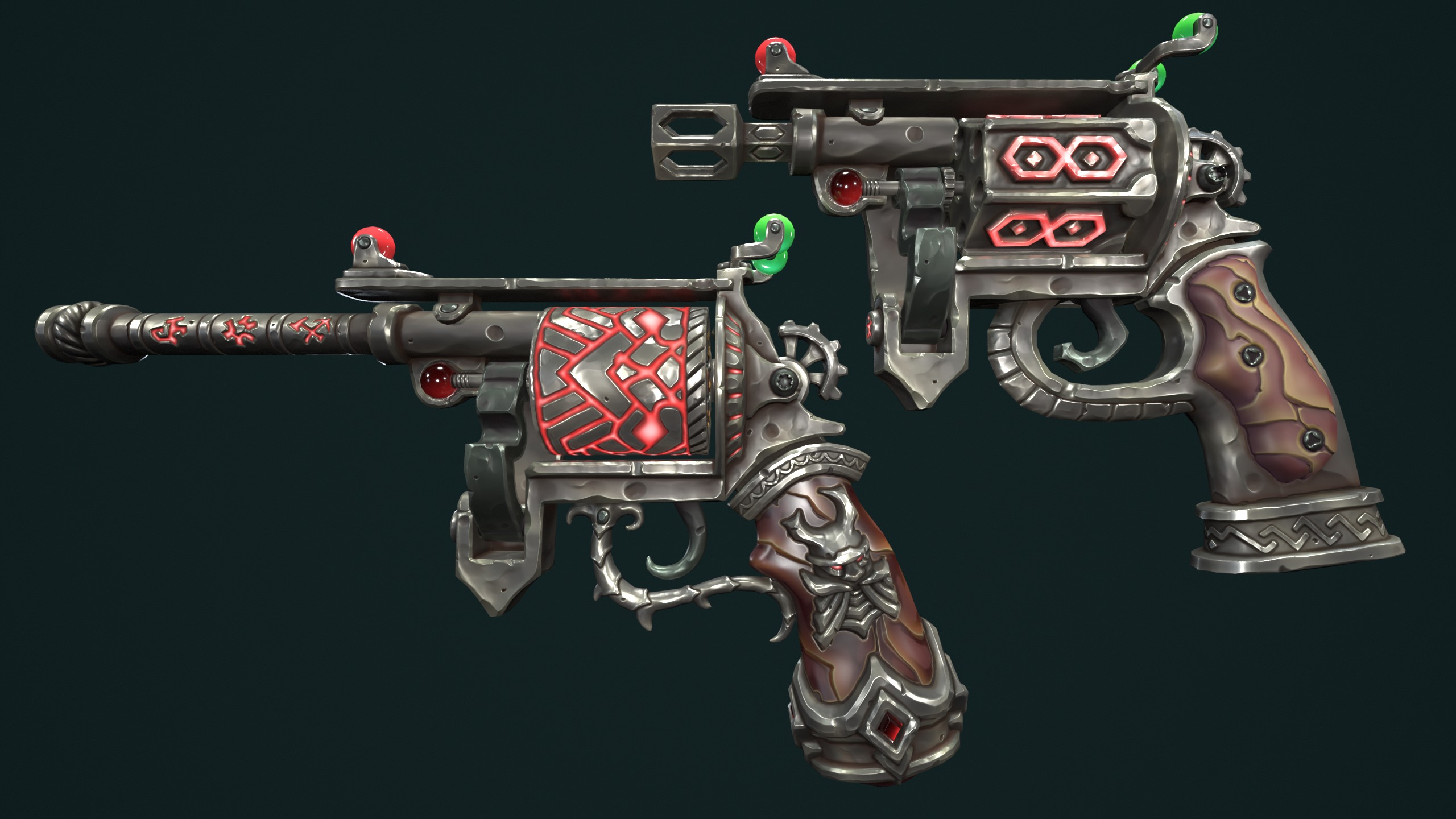 Modular stylized dwarf revolver Low-poly 3D model_8