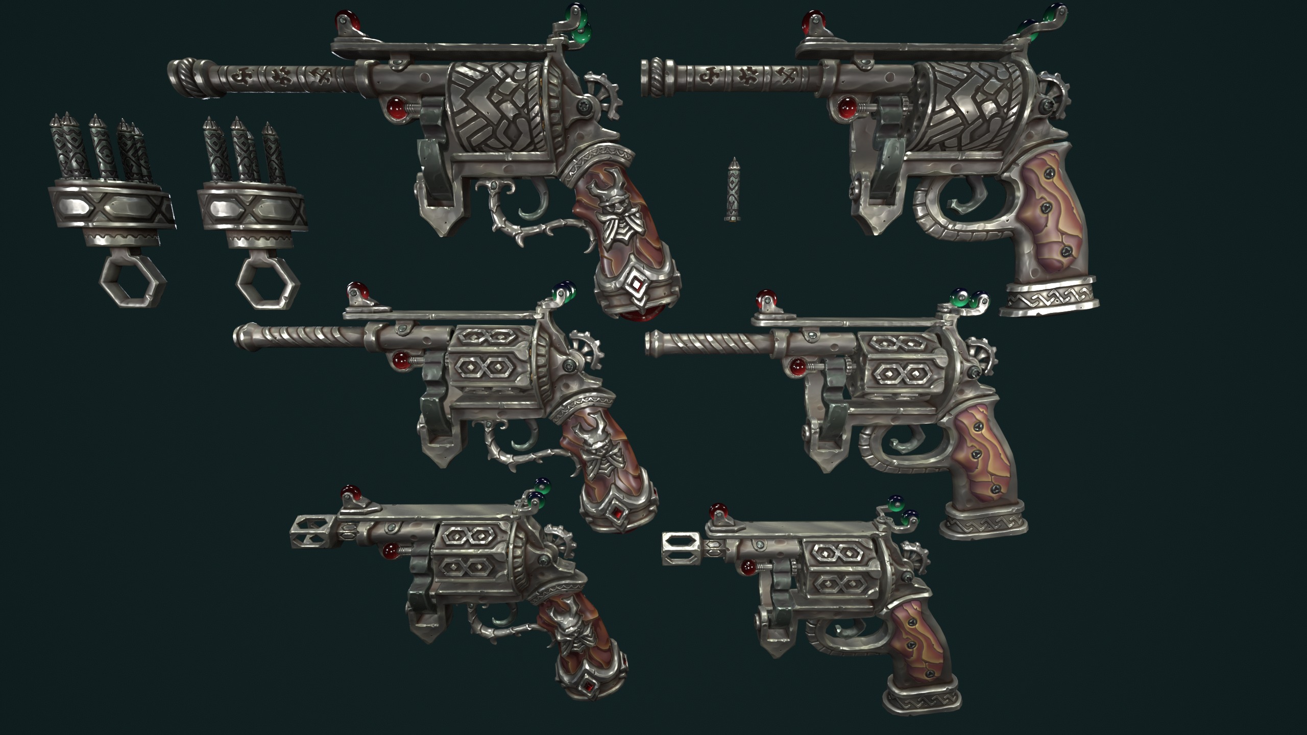 Modular stylized dwarf revolver Low-poly 3D model_19