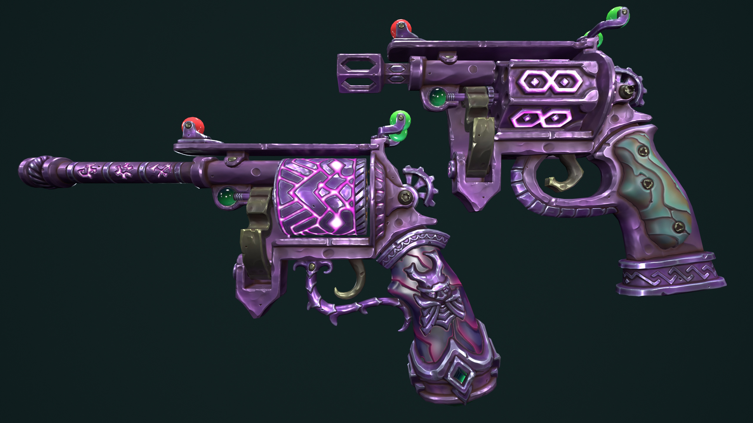 Modular stylized dwarf revolver Low-poly 3D model_5