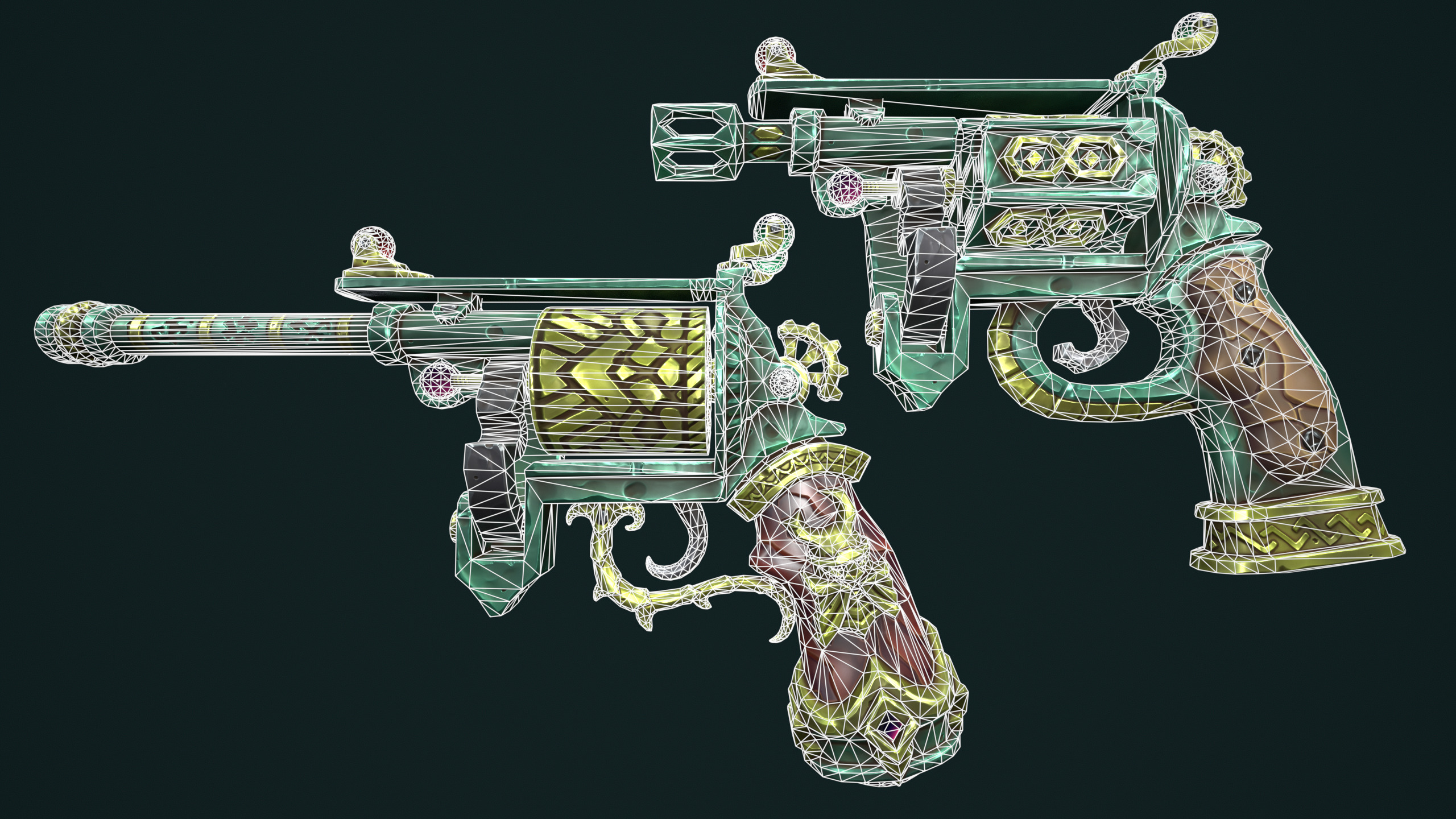 Modular stylized dwarf revolver Low-poly 3D model_1