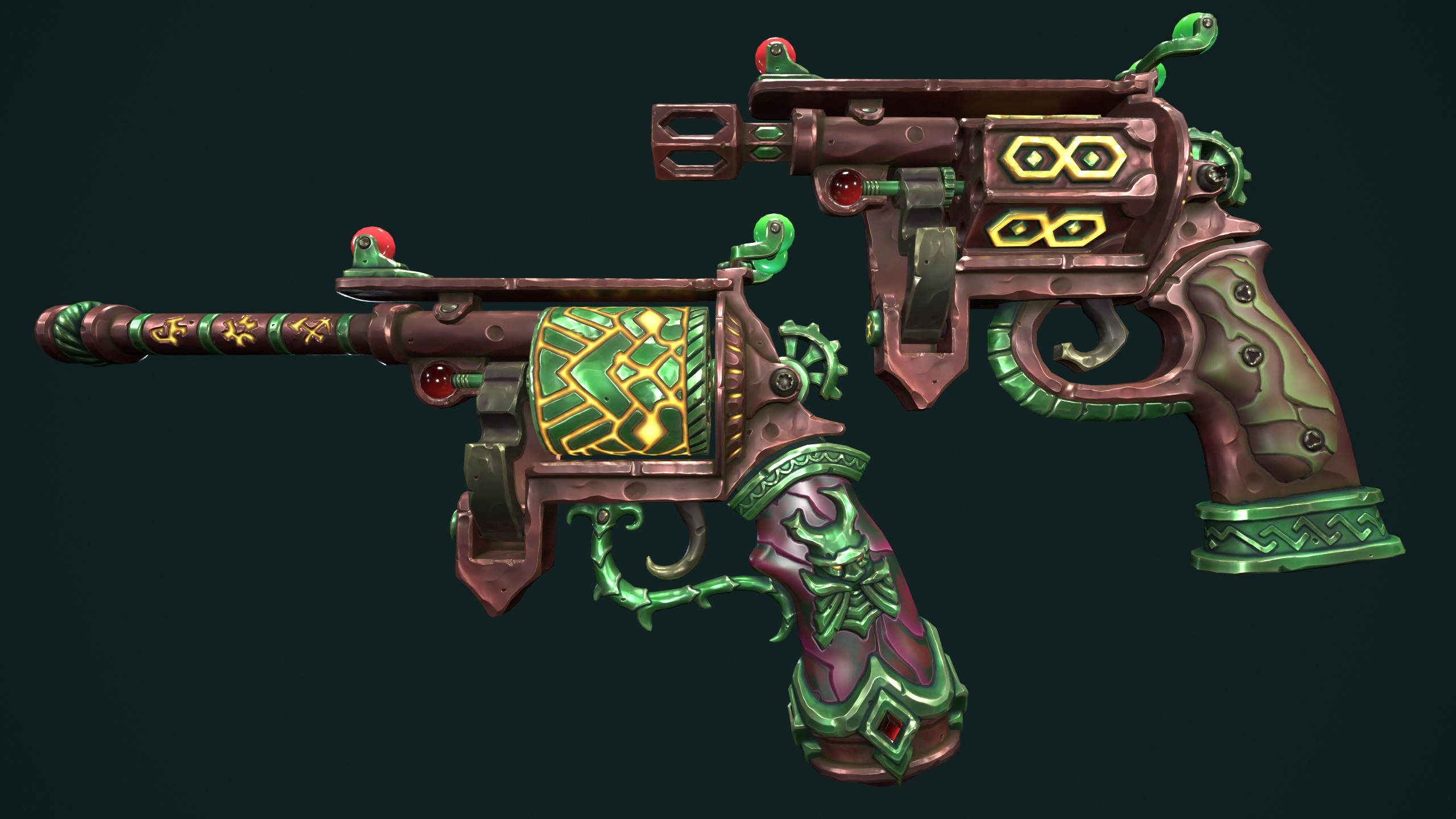 Modular stylized dwarf revolver Low-poly 3D model_7