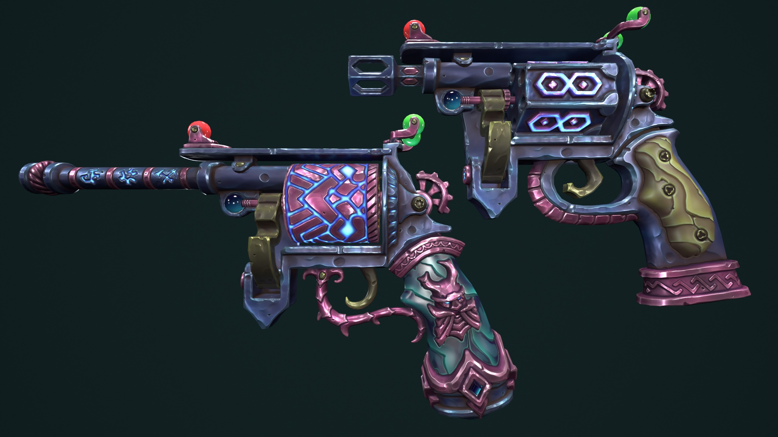 Modular stylized dwarf revolver Low-poly 3D model_3