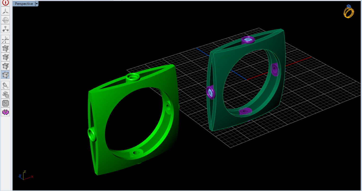 minimal square ring with 4 diamonds  3D print model_25