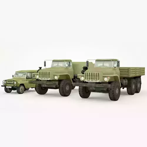 UAZ 469 and Ural 4320 lowpoly collection Low-poly 3D model