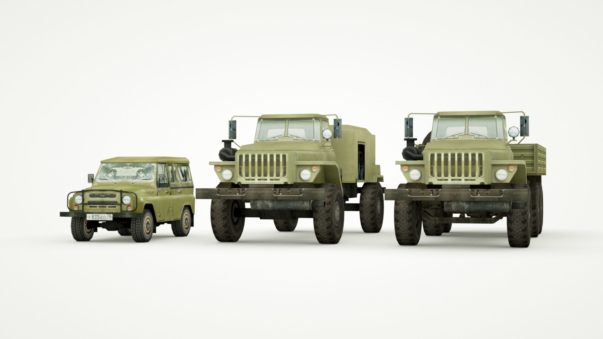 UAZ 469 and Ural 4320 lowpoly collection Low-poly 3D model_5