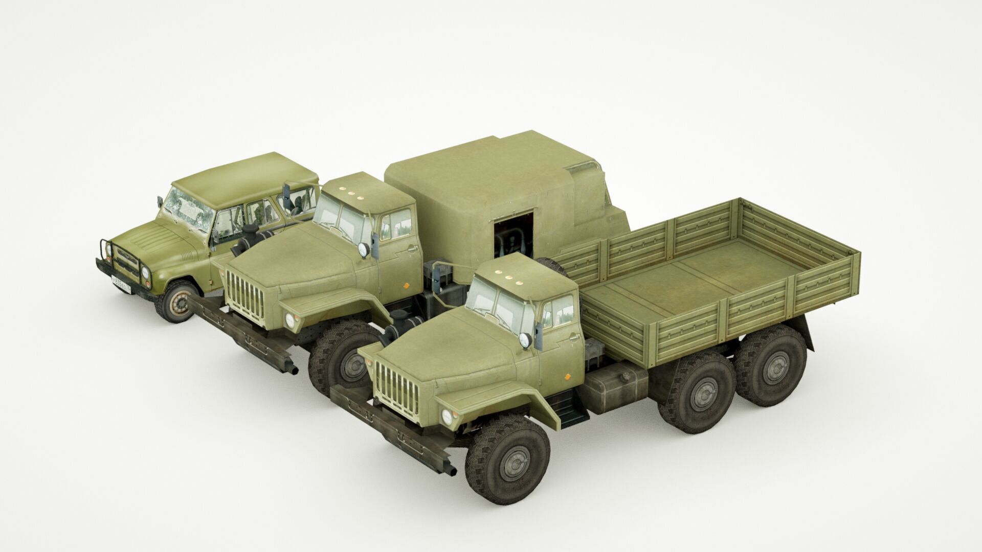 UAZ 469 and Ural 4320 lowpoly collection Low-poly 3D model_2