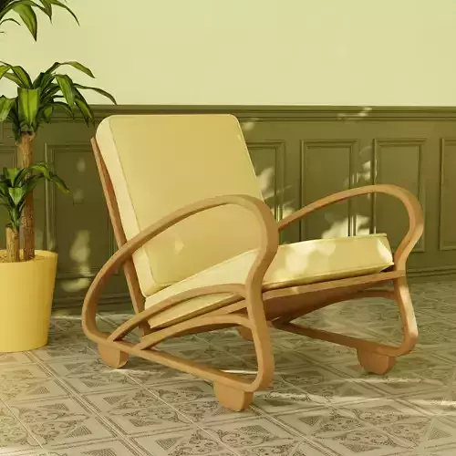 Art Deco Wooden Chair with Cushions