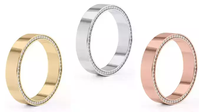 High polished flat band with side diamonds 6mm