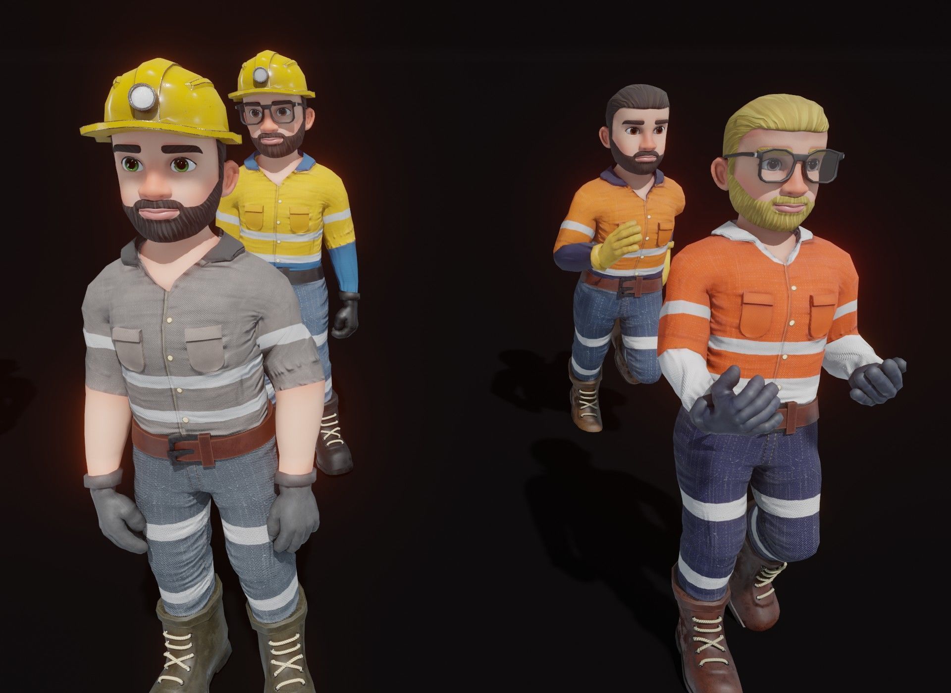 Stylized Male Miner 3D Model Animated Customizable Low-poly 3D model_11