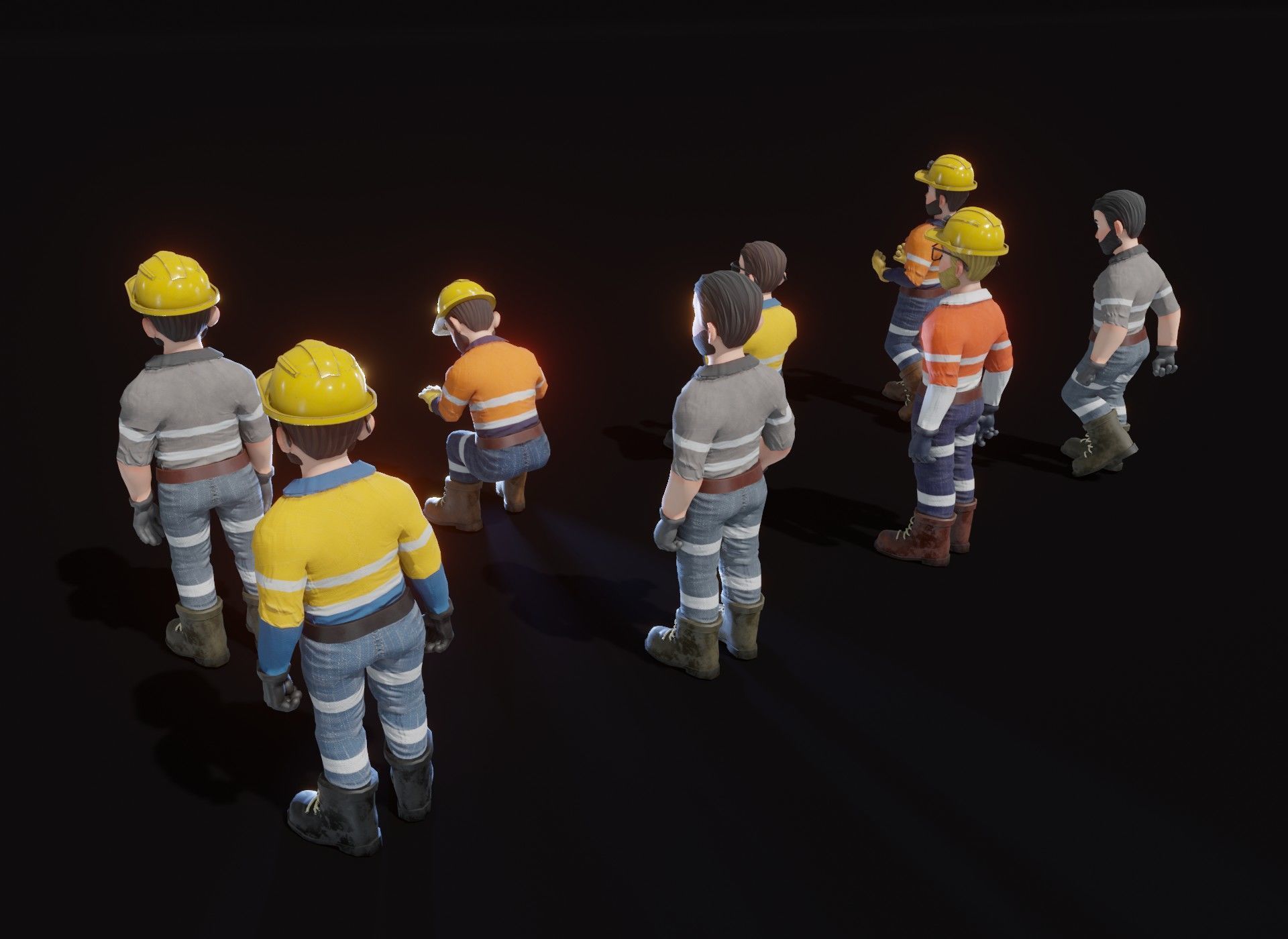 Stylized Male Miner 3D Model Animated Customizable Low-poly 3D model_10