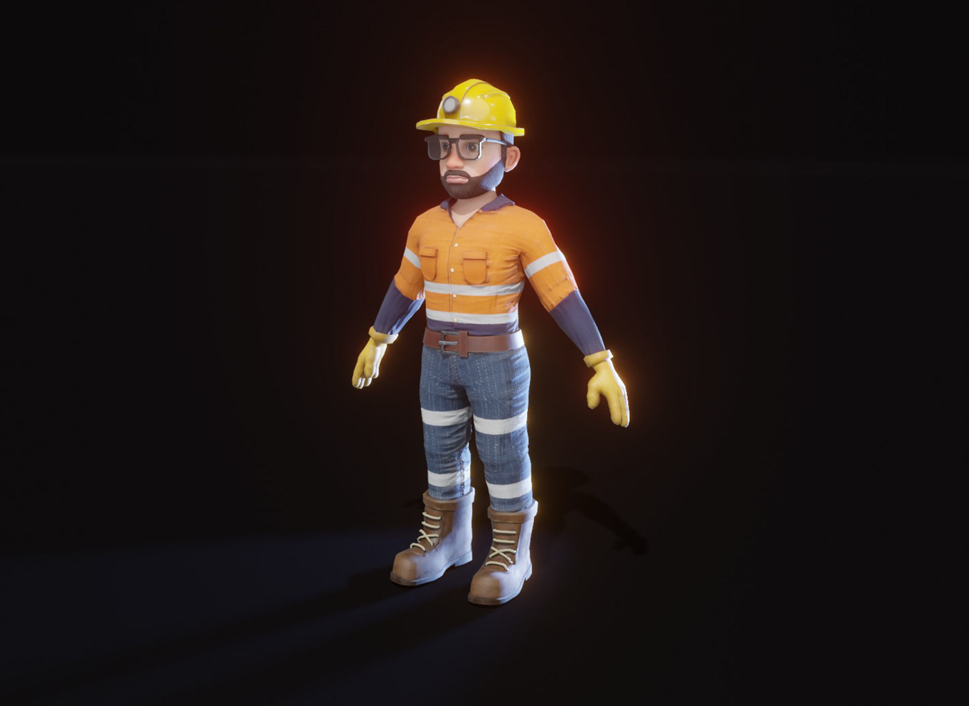 Stylized Male Miner 3D Model Animated Customizable Low-poly 3D model_13