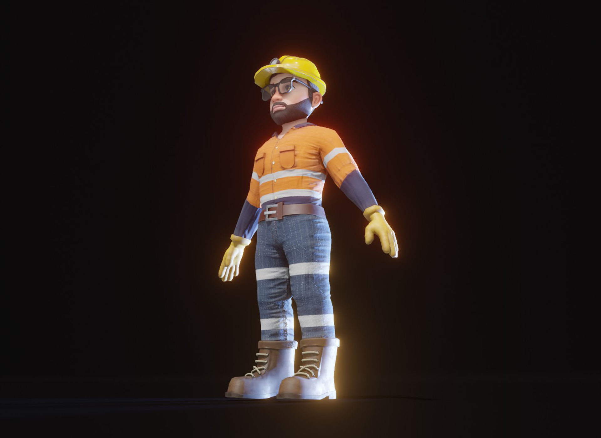 Stylized Male Miner 3D Model Animated Customizable Low-poly 3D model_17
