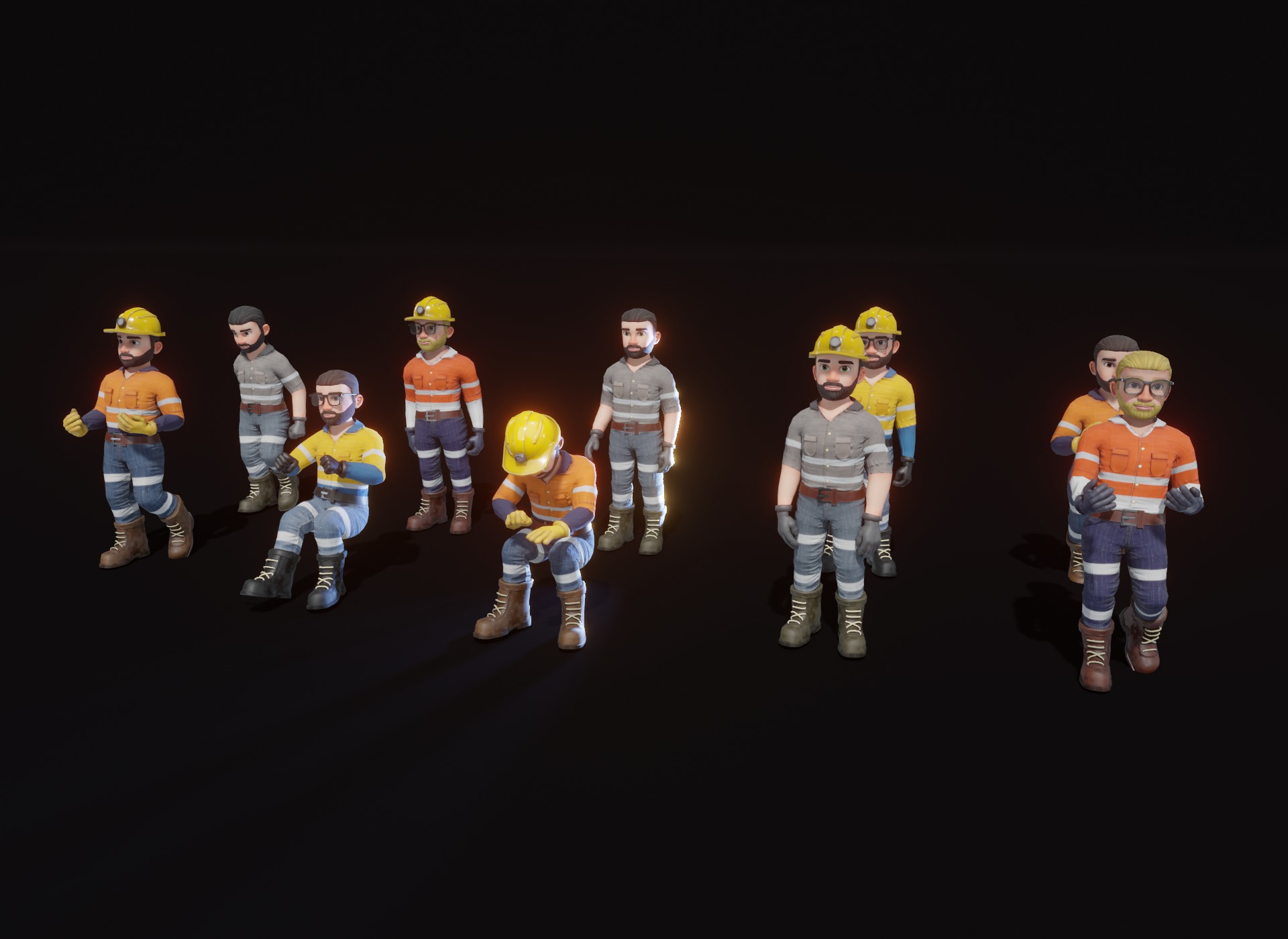 Stylized Male Miner 3D Model Animated Customizable Low-poly 3D model_7
