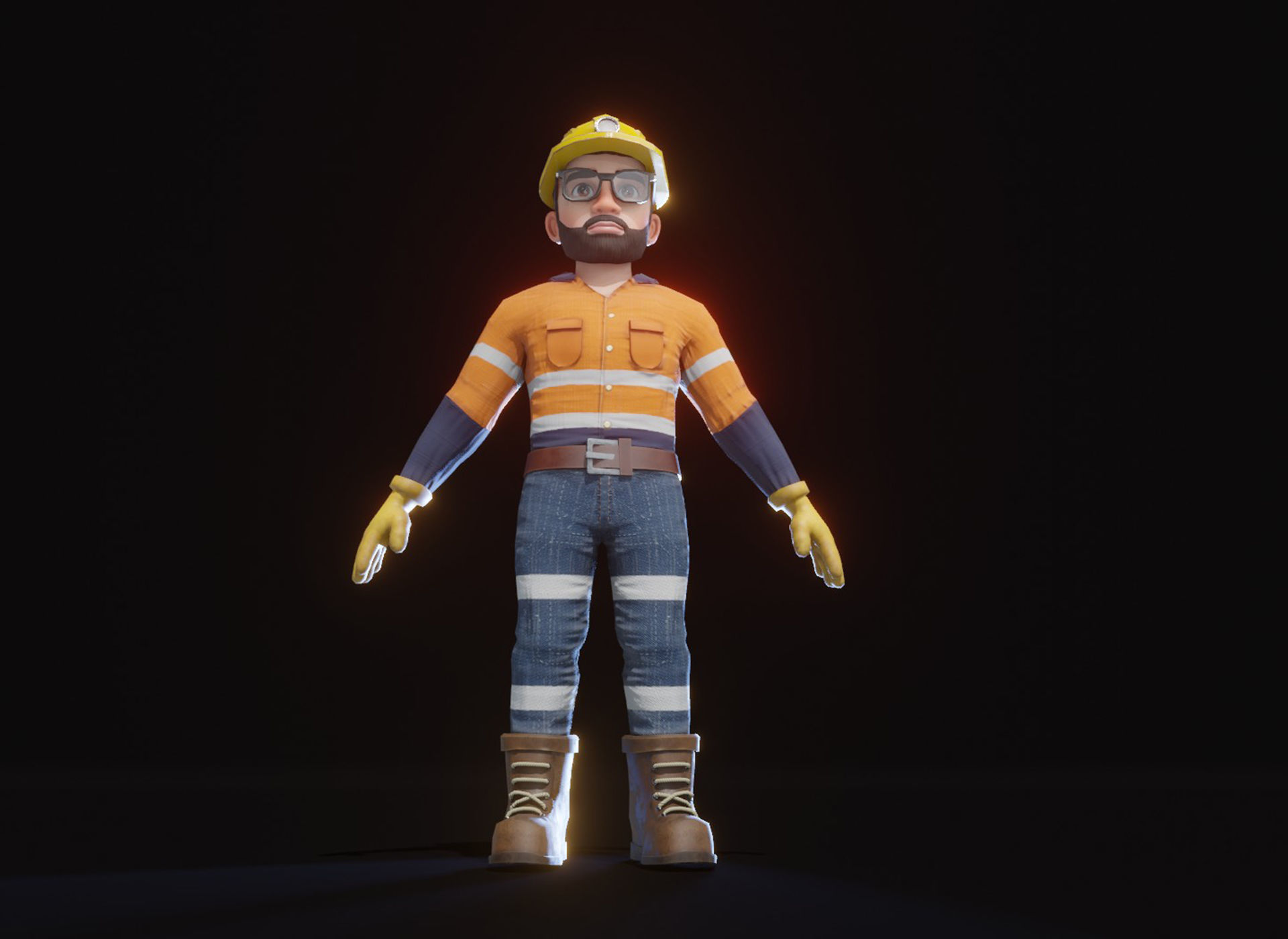 Stylized Male Miner 3D Model Animated Customizable Low-poly 3D model_24