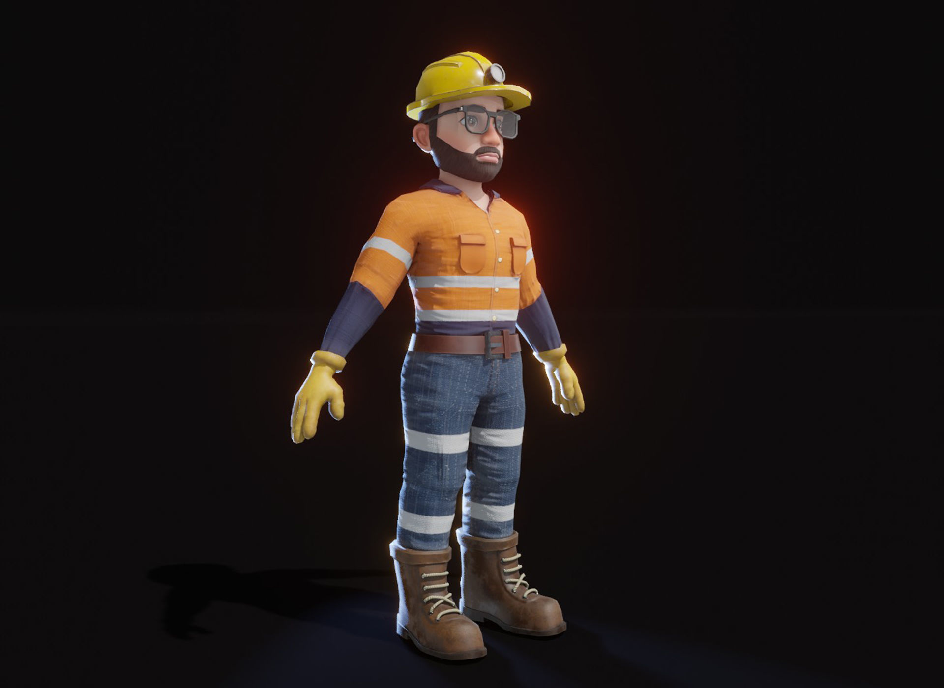 Stylized Male Miner 3D Model Animated Customizable Low-poly 3D model_16