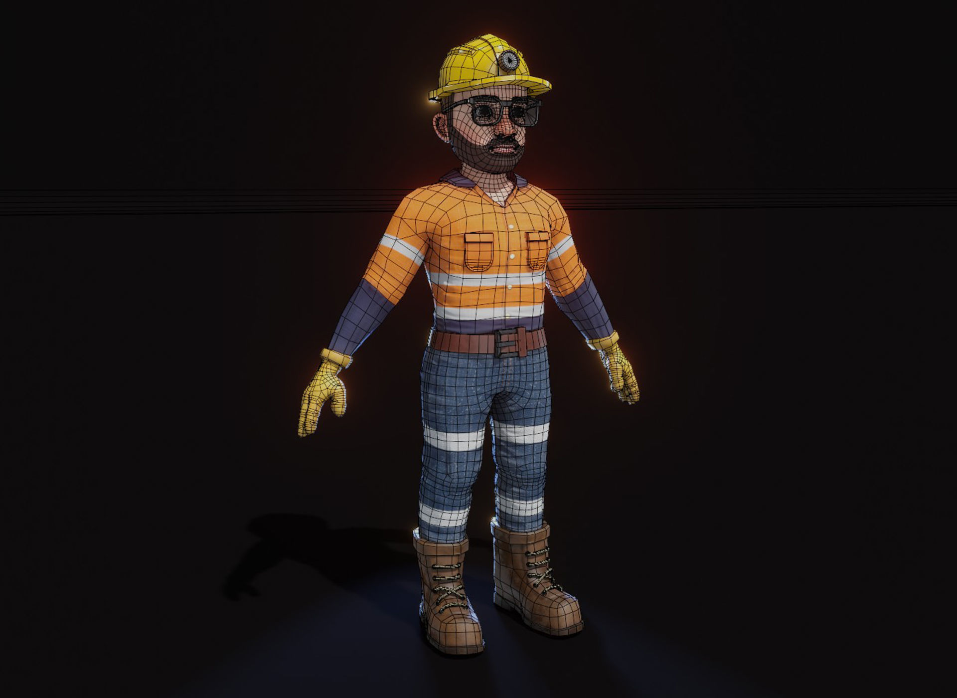 Stylized Male Miner 3D Model Animated Customizable Low-poly 3D model_25