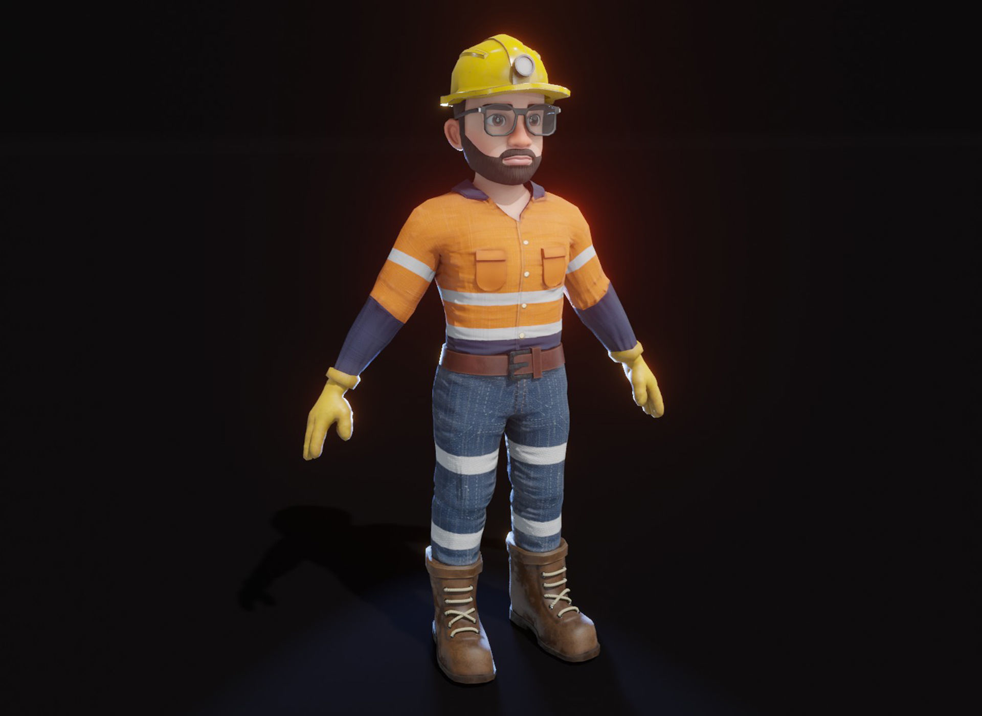 Stylized Male Miner 3D Model Animated Customizable Low-poly 3D model_12