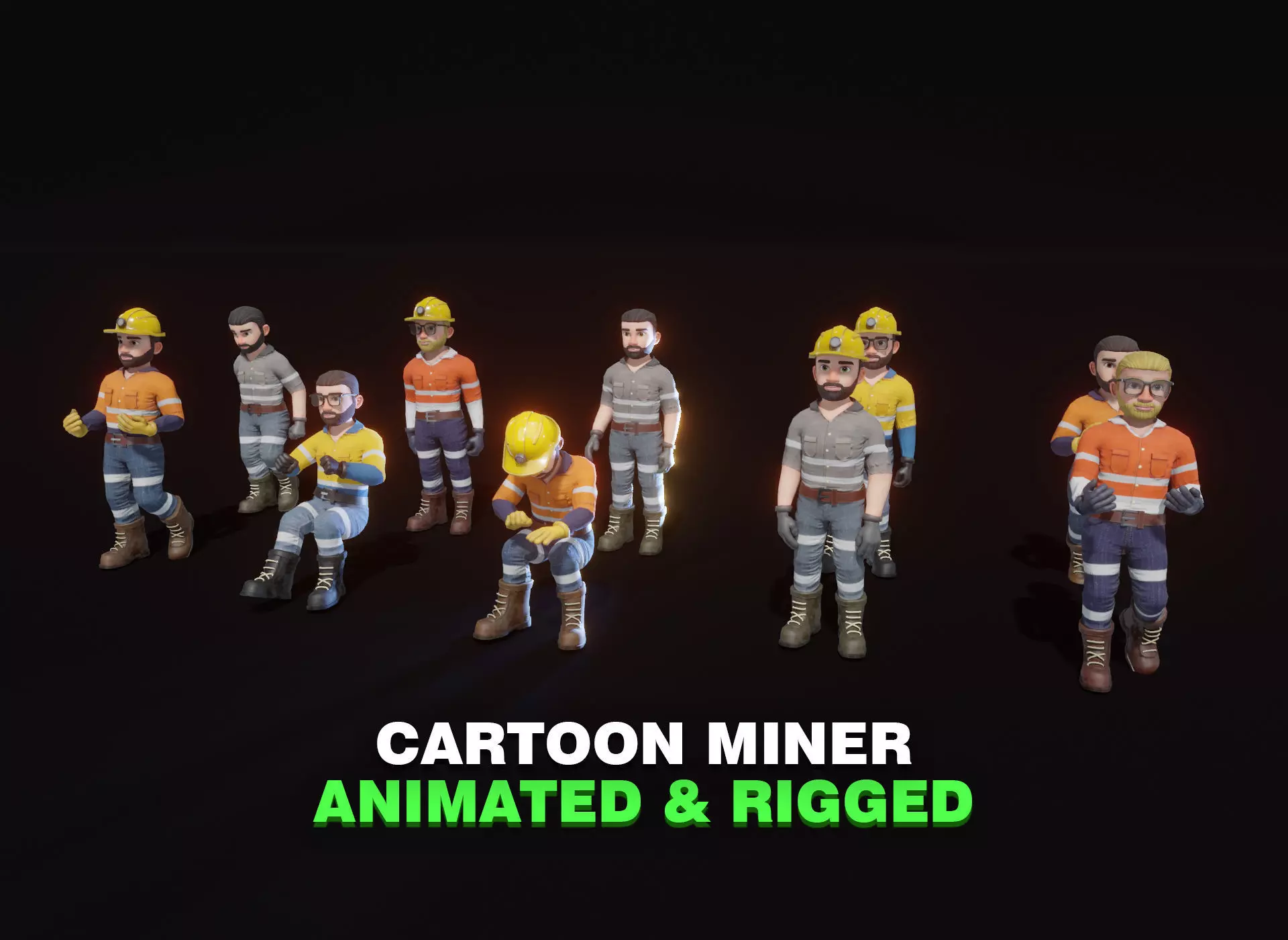 Stylized Male Miner 3D Model Animated Customizable Low-poly 3D model_0