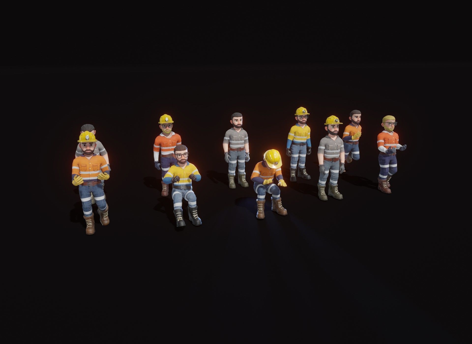 Stylized Male Miner 3D Model Animated Customizable Low-poly 3D model_8