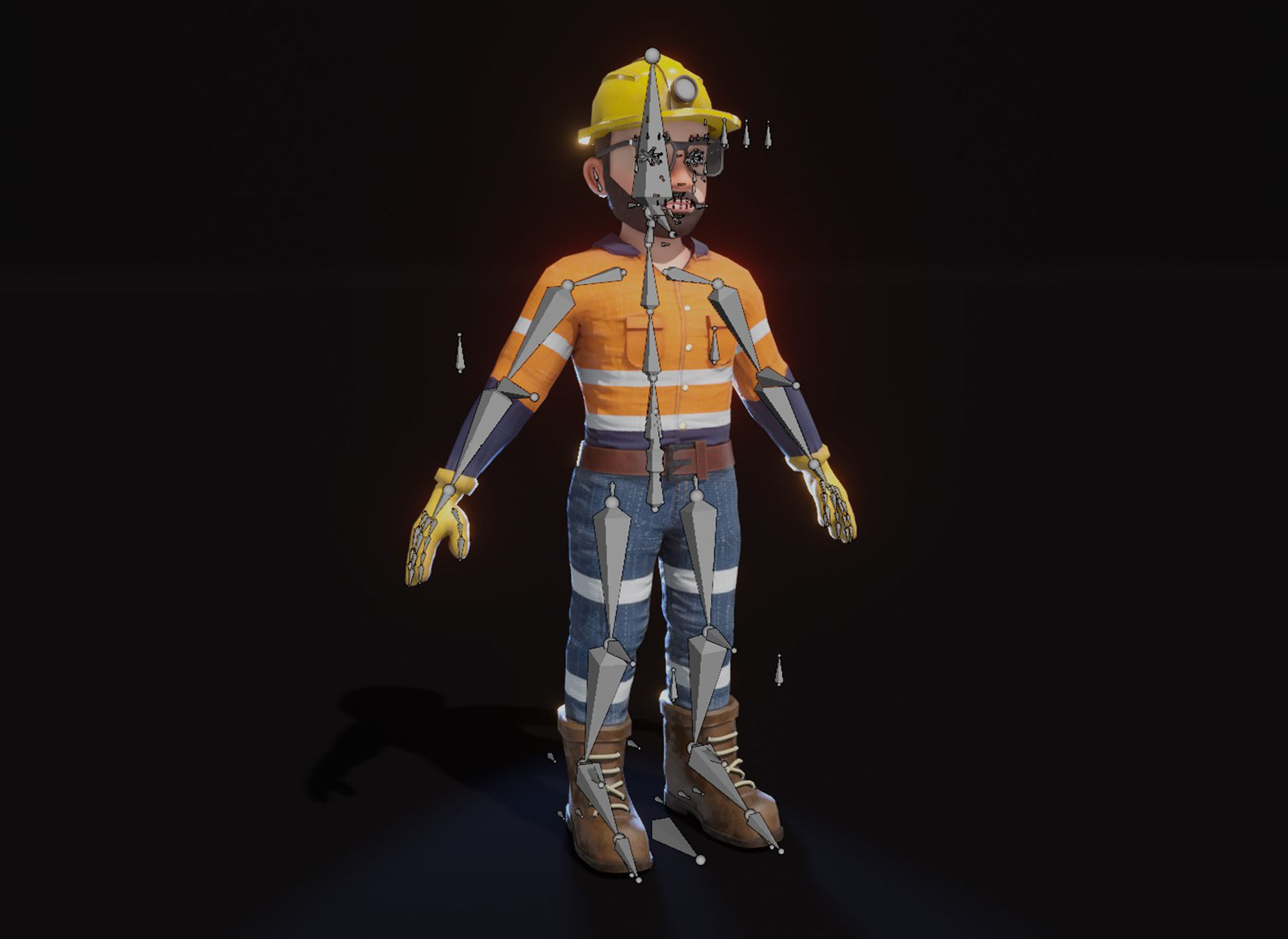 Stylized Male Miner 3D Model Animated Customizable Low-poly 3D model_26