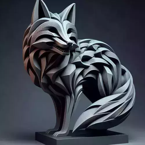  Fox Sculpture Layered Abstract 3D model