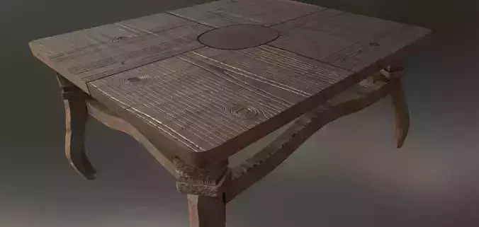 Rustic Wooden Table with Natural Wood Grain and Curved Legs