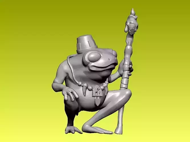 Frog holding a stick - miniature - statue - 3D print 3D print model