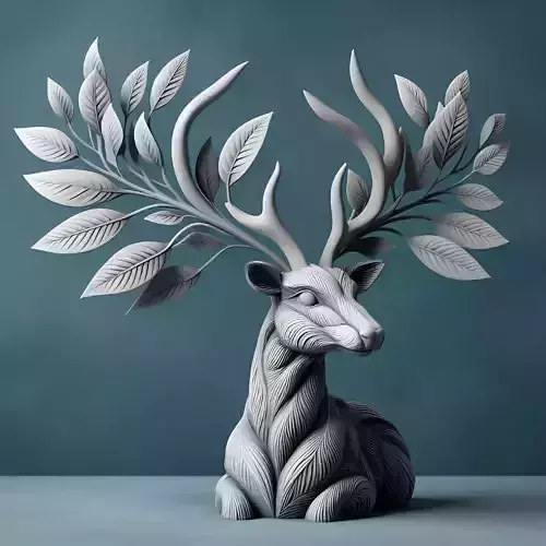 Unique 3D Printed Reindeer Statue with Leaf-Horn Illusion 3D model
