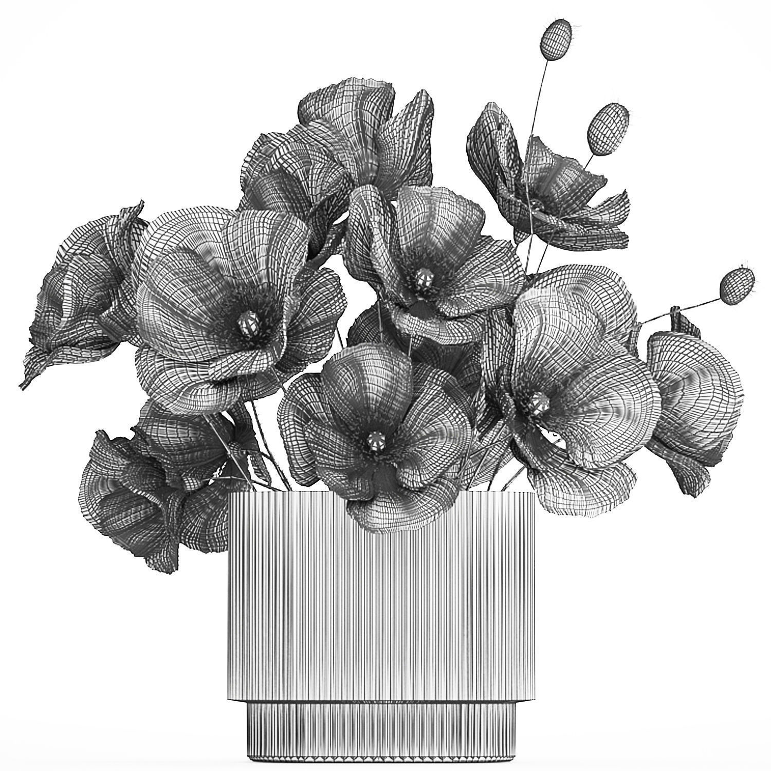 Bouquet Of White Wild Flowers Poppy In A Vase 479 3D model_13