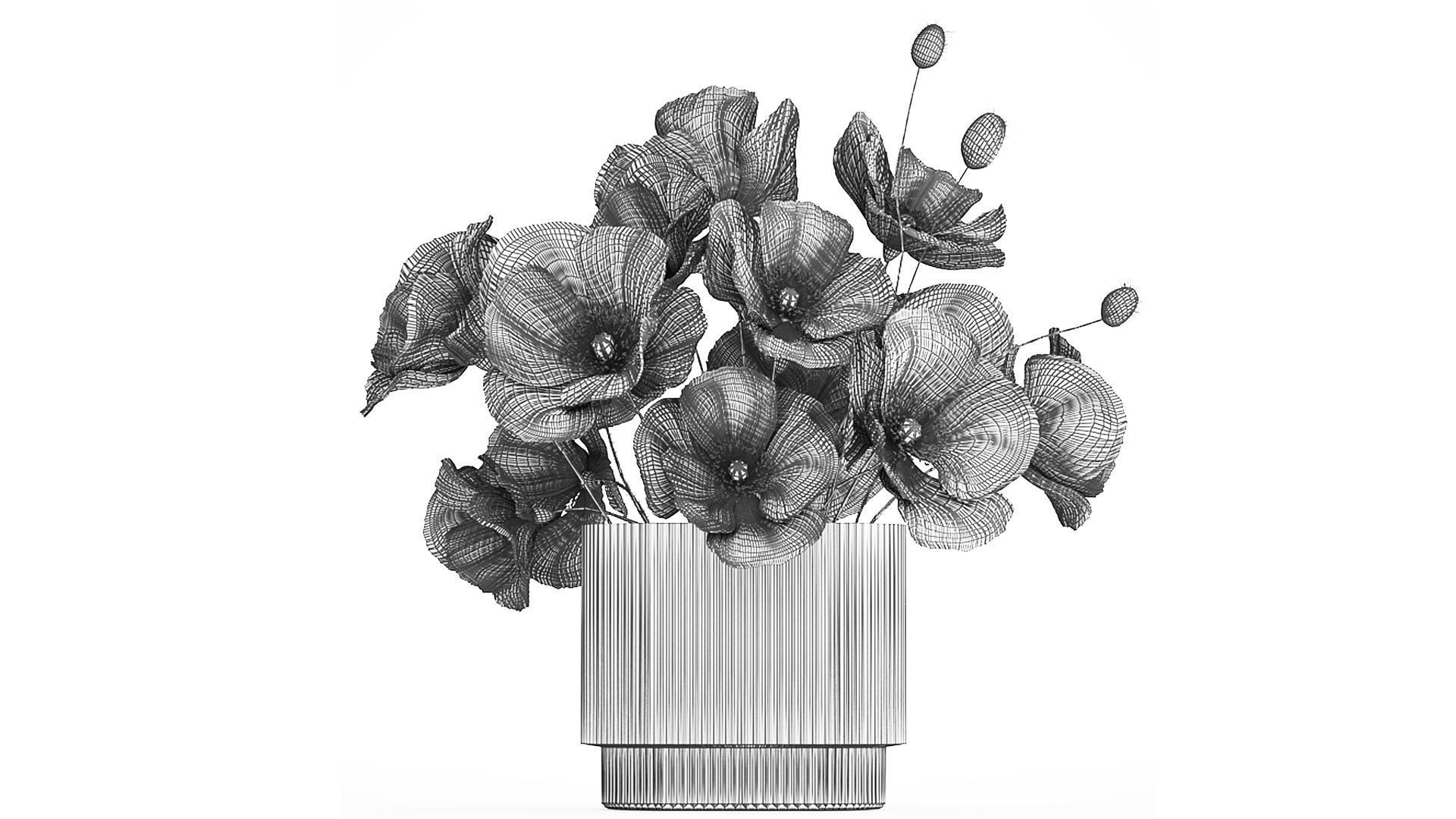 Bouquet Of White Wild Flowers Poppy In A Vase 479 3D model_7