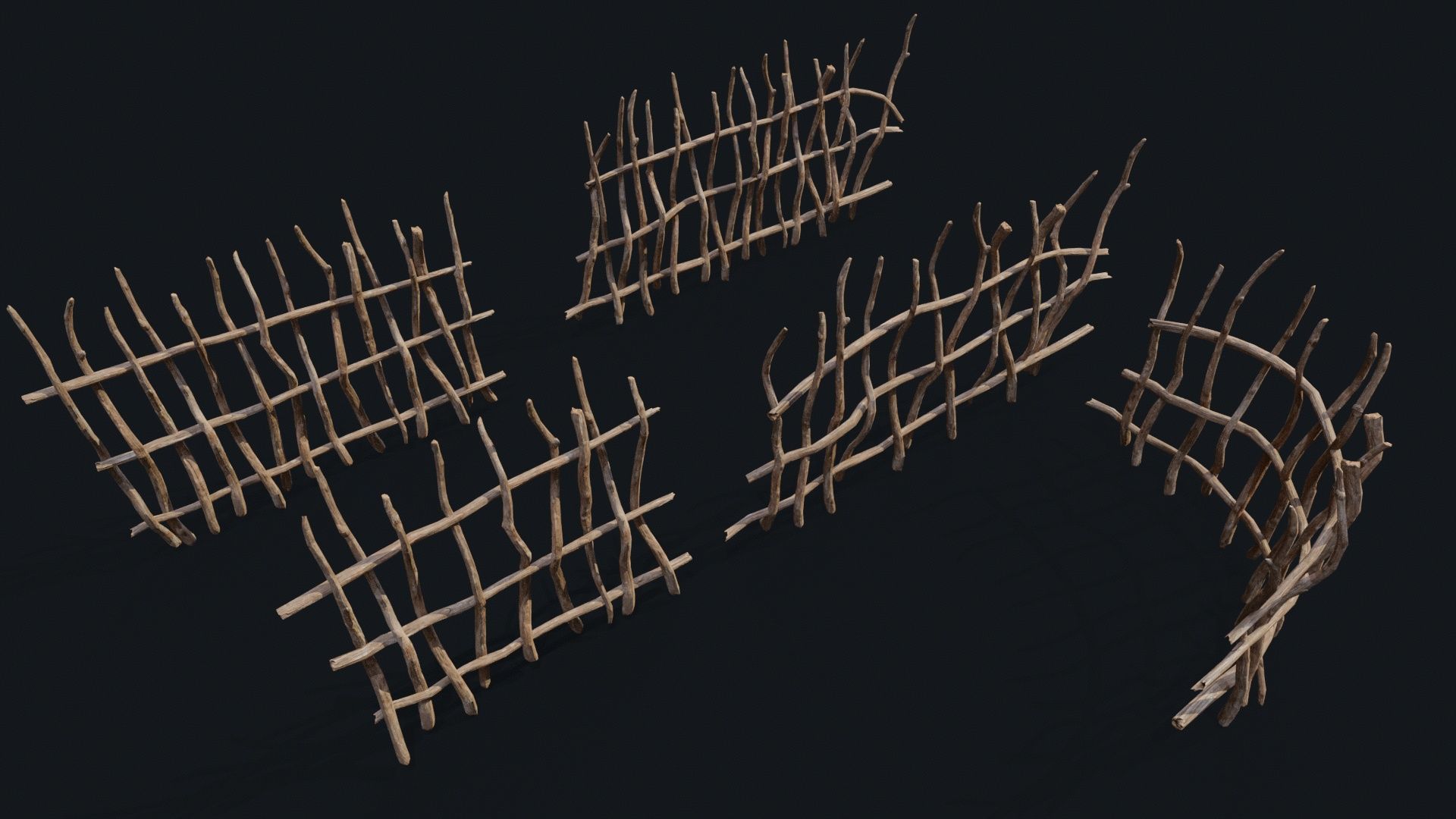 Wicker Fence Low-poly 3D model_1