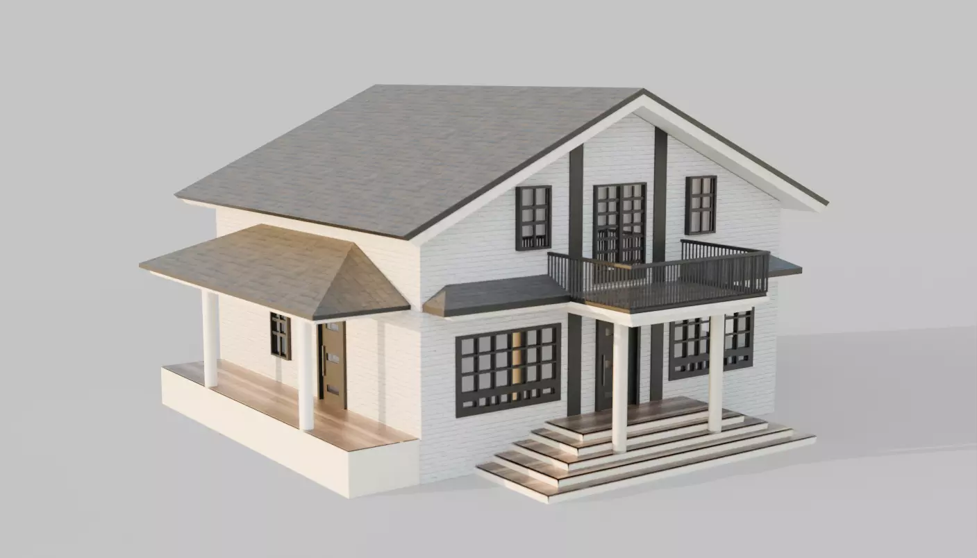 Modern Farm House - LowPoly CGI Model 3D model_0
