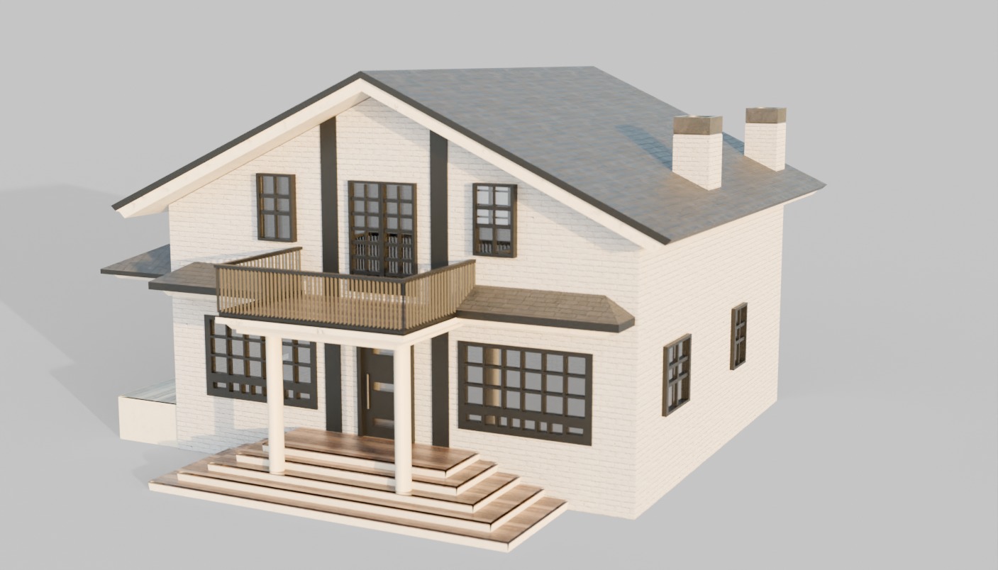 Modern Farm House - LowPoly CGI Model 3D model_1