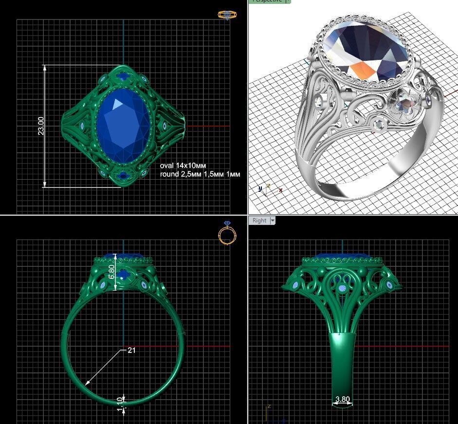 Pattern oval ring many sizes 3D print model_3